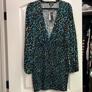 Aqua, leopard print dress in size L. Never worn, tags still on.